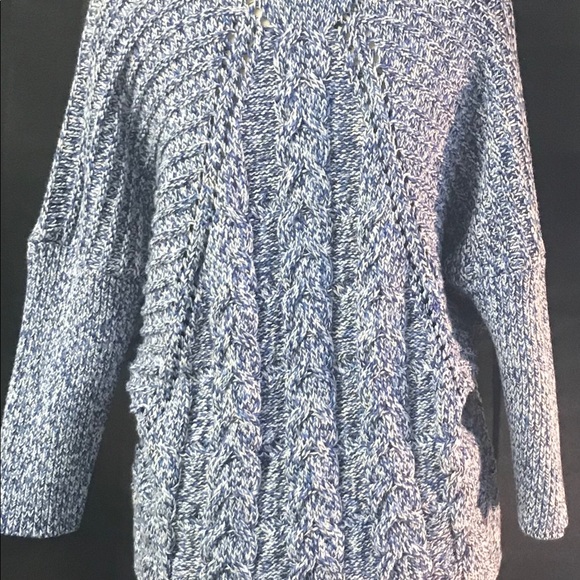 Express Blue White Cable Knit Slouch Sweater Med - Picture 6 of 8